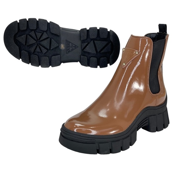 GUESS Hestia Cognac Patent Leather Womens Ankle Boots 5M - Picture 10 of 12